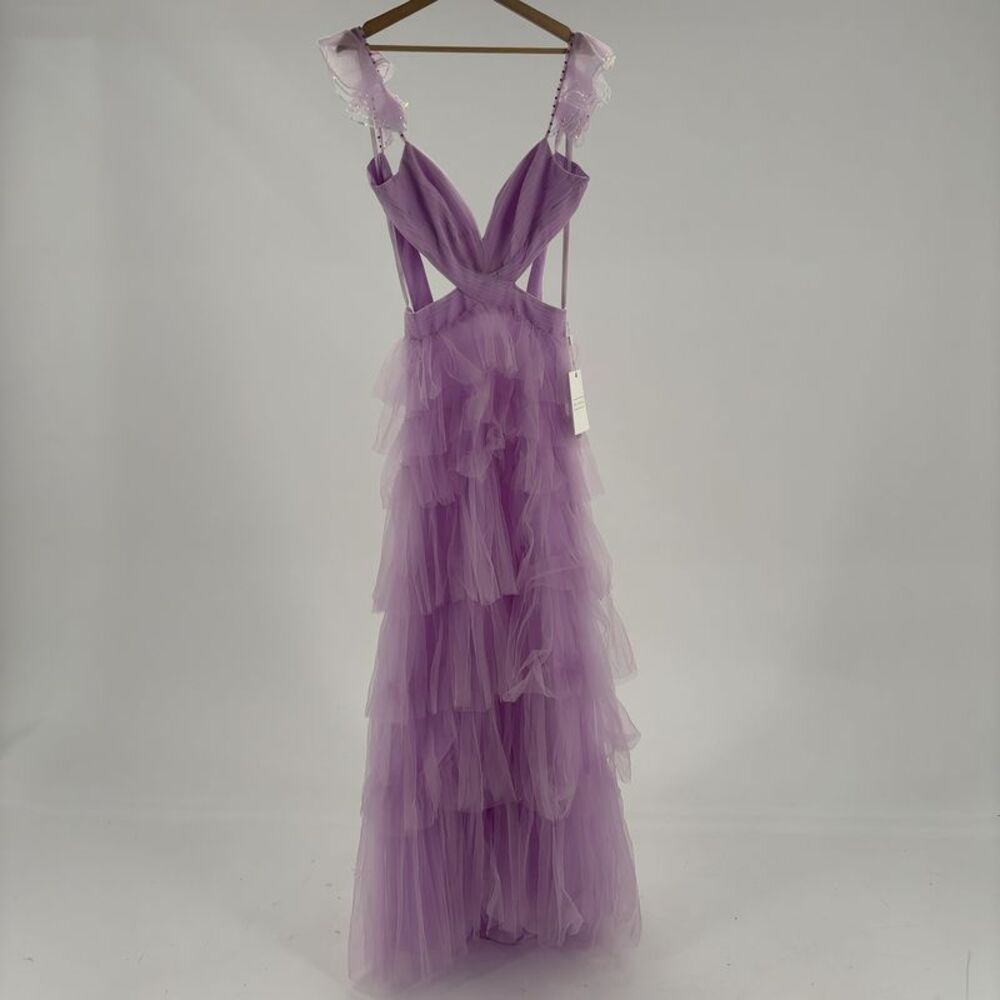 Mac Duggal Ruffle Tiered Tulle Cut Out Gown